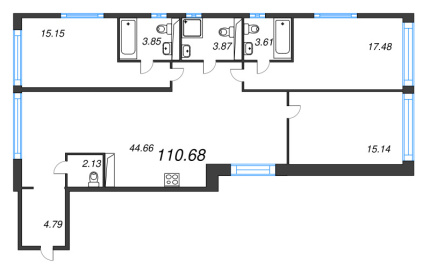 3-комнатная квартира  №67 в Avant: 110.68 м², этаж 6 - купить в Санкт-Петербурге
