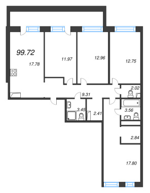 4-комнатная квартира  №74 в Avant: 99.72 м², этаж 2 - купить в Санкт-Петербурге