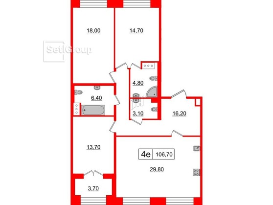 3-комнатная квартира  №197 в The One: 106.7 м², этаж 1 - купить в Санкт-Петербурге