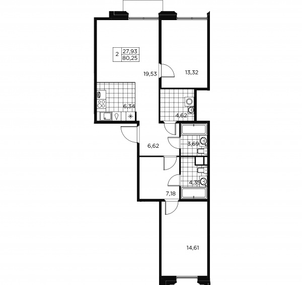 2-комнатная квартира  №26 в Akzent: 80.1 м², этаж 6 - купить в Санкт-Петербурге