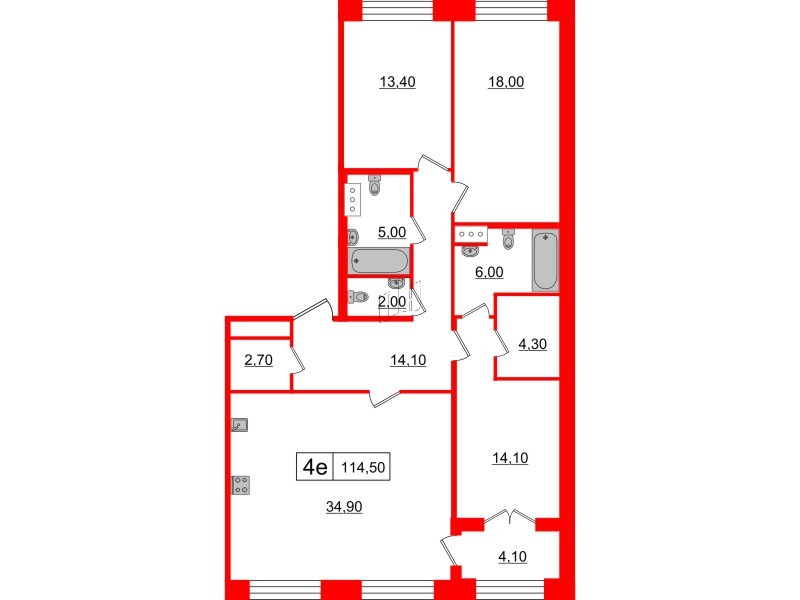 3-комнатная квартира  №206 в The One: 114.5 м², этаж 6 - купить в Санкт-Петербурге
