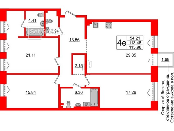 3-комнатная квартира  №333 в Черная речка, 41: 113.48 м², этаж 3 - купить в Санкт-Петербурге