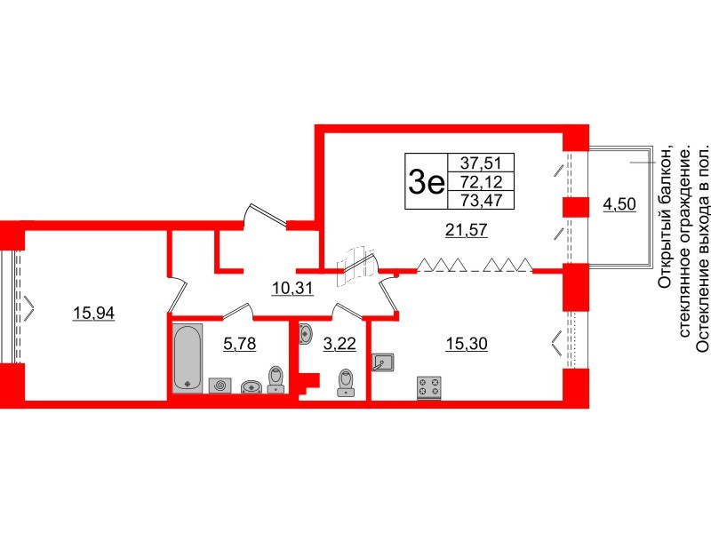 2-комнатная квартира  №33 в Imperial club: 72.12 м², этаж 3 - купить в Санкт-Петербурге