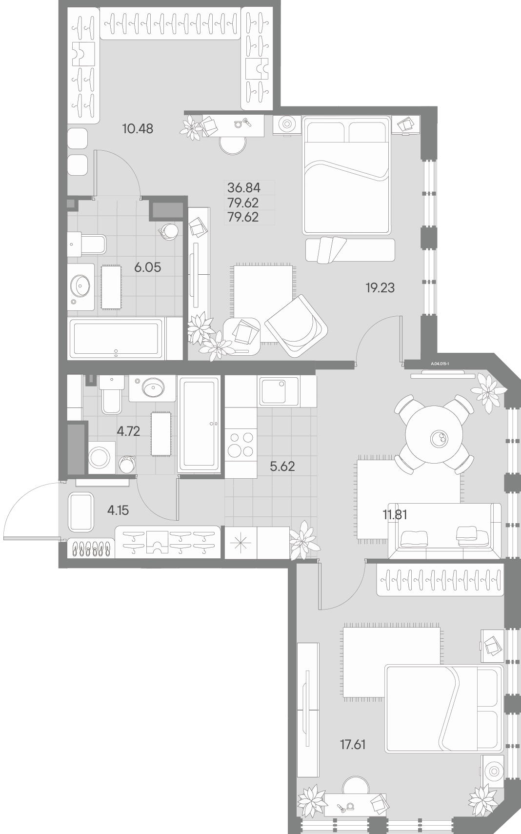 2-комнатная квартира  №15-1 в AMO: 79.62 м², этаж 4 - купить в Санкт-Петербурге