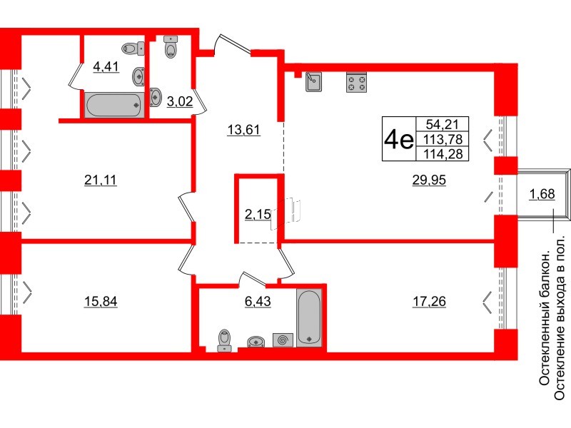 3-комнатная квартира  №330 в Черная речка, 41: 113.78 м², этаж 2 - купить в Санкт-Петербурге