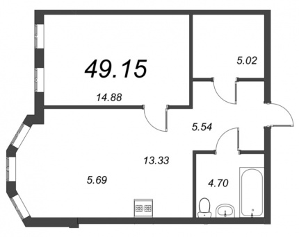 1-комнатная квартира  №5 в AMO: 49.15 м², этаж 2 - купить в Санкт-Петербурге