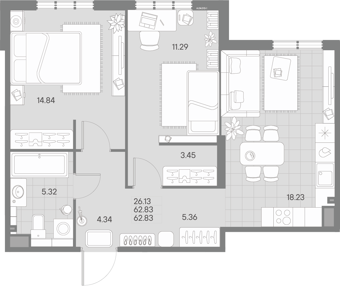 2-комнатная квартира  №13-1 в Черная речка, 41: 62.83 м², этаж 4 - купить в Санкт-Петербурге