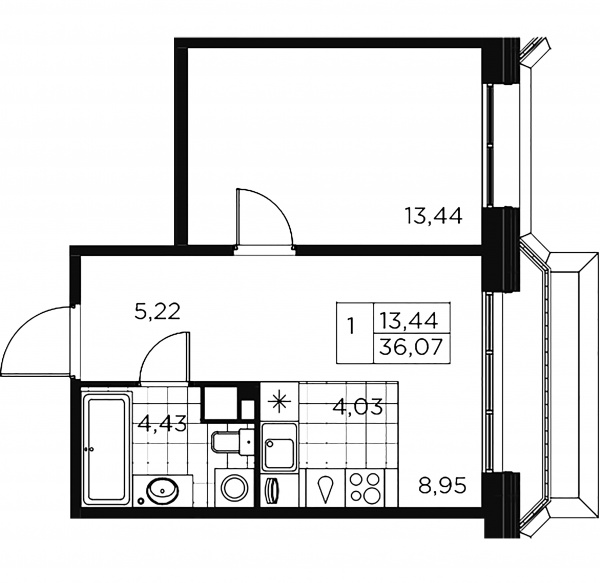 1-комнатная квартира  №85 в Akzent: 36.35 м², этаж 9 - купить в Санкт-Петербурге