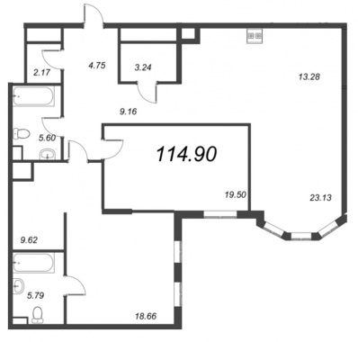 2-комнатная квартира  №8 в AMO: 82.61 м², этаж 3 - купить в Санкт-Петербурге