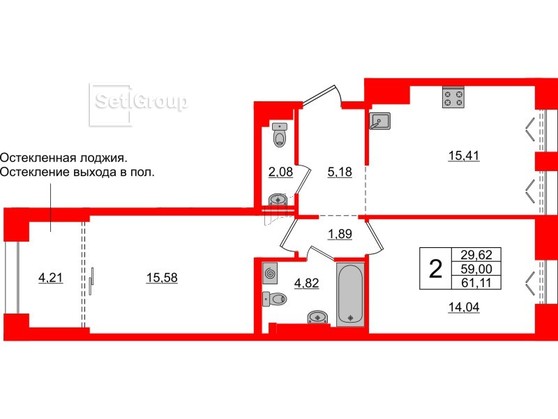 2-комнатная квартира  №541 в Imperial club: 59 м², этаж 7 - купить в Санкт-Петербурге
