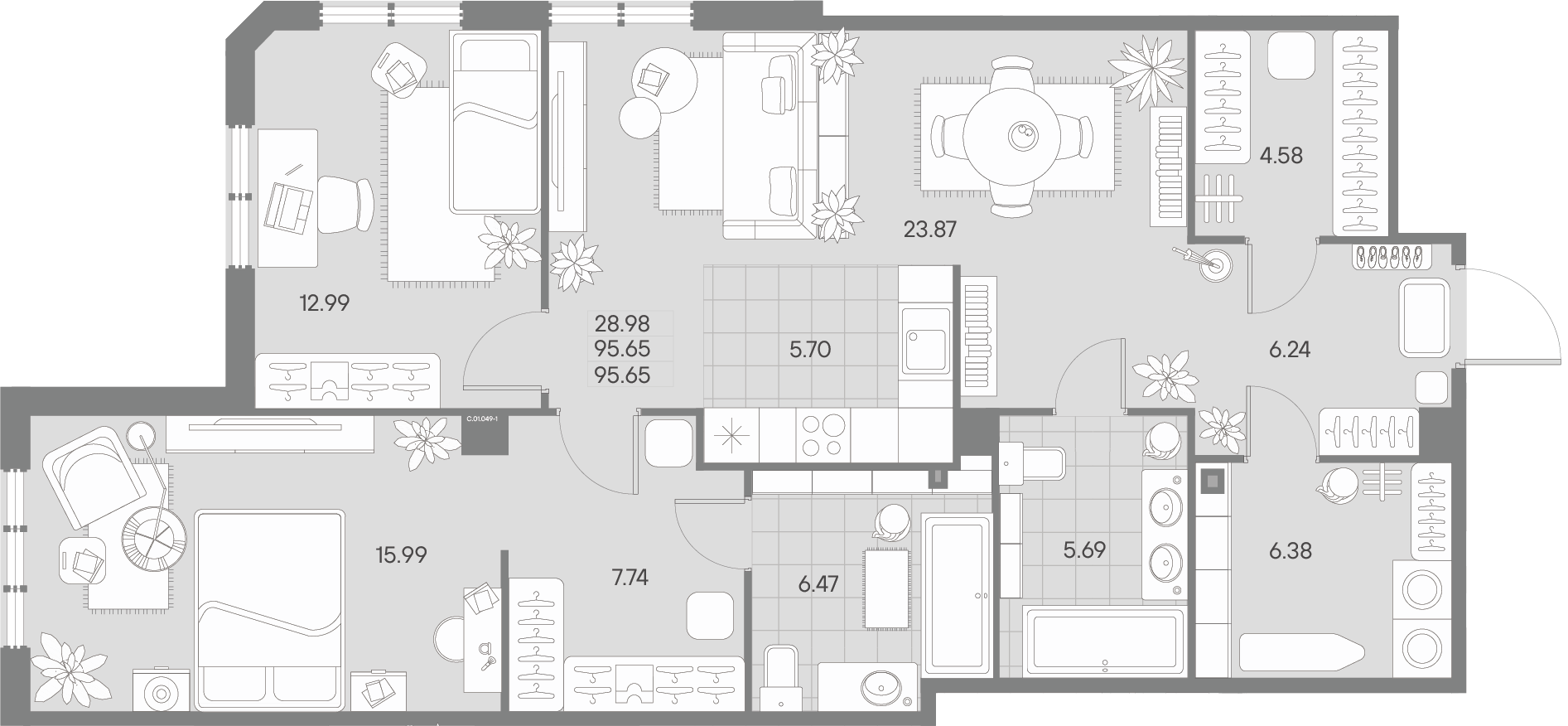 2-комнатная квартира  №49-1 в Черная речка, 41: 95.65 м², этаж 1 - купить в Санкт-Петербурге
