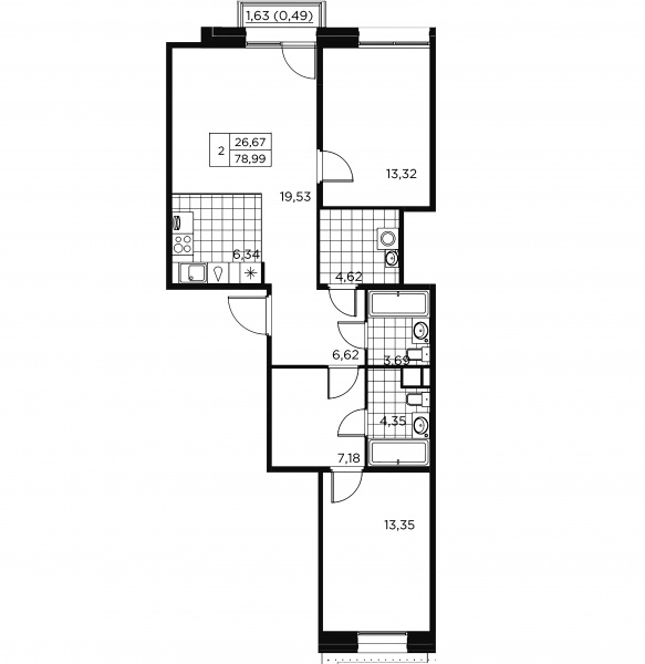 2-комнатная квартира  №44 в Akzent: 79.83 м², этаж 9 - купить в Санкт-Петербурге