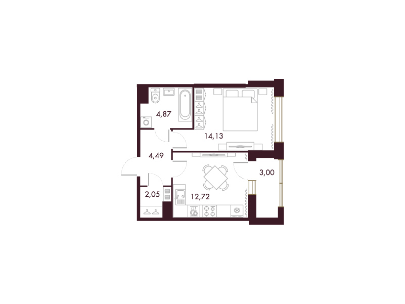 1-комнатная квартира  №229 в Familia: 39.6 м², этаж 7 - купить в Санкт-Петербурге
