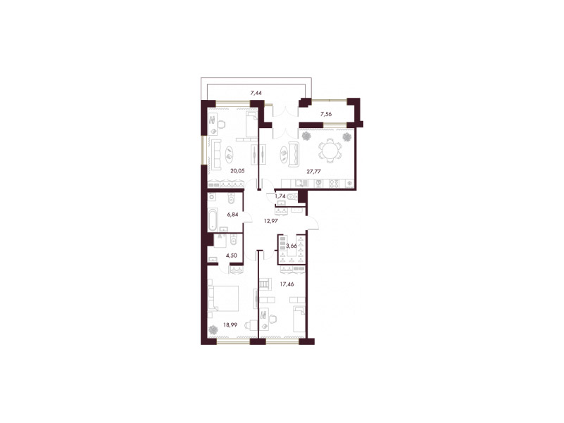 3-комнатная квартира  №50 в Familia: 120.4 м², этаж 7 - купить в Санкт-Петербурге