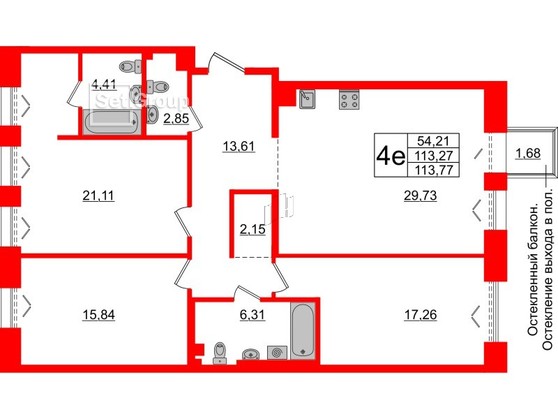 3-комнатная квартира  №336 в Черная речка, 41: 113.27 м², этаж 4 - купить в Санкт-Петербурге