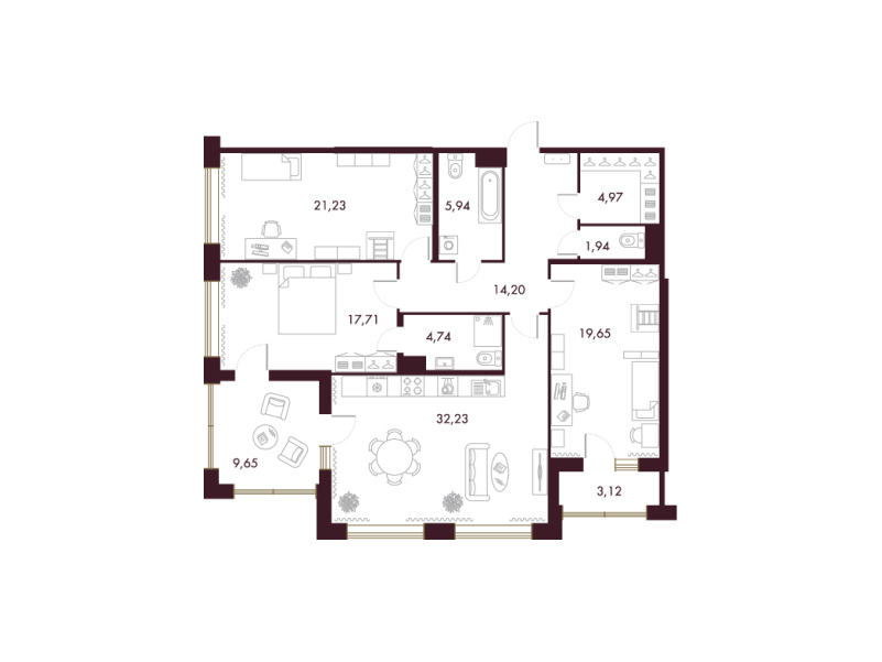 3-комнатная квартира  №192 в Familia: 129 м², этаж 5 - купить в Санкт-Петербурге