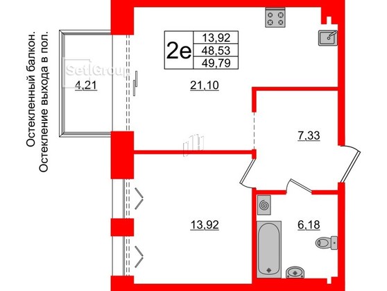 1-комнатная квартира  №533 в Imperial club: 48.53 м², этаж 4 - купить в Санкт-Петербурге