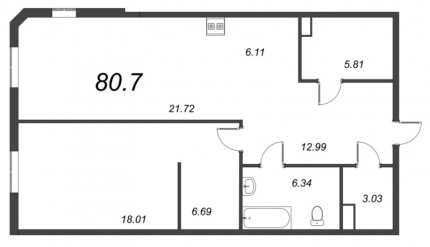 1-комнатная квартира  №74 в AMO: 81.18 м², этаж 4 - купить в Санкт-Петербурге