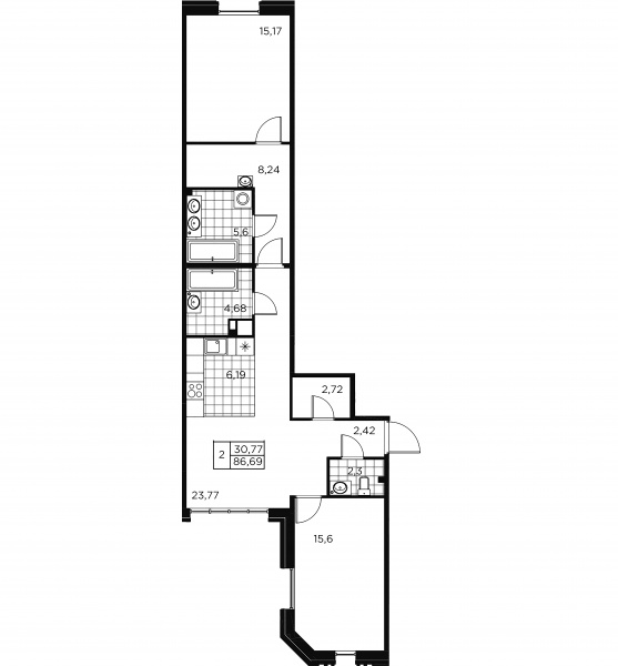 2-комнатная квартира  №53 в Akzent: 83.59 м², этаж 2 - купить в Санкт-Петербурге