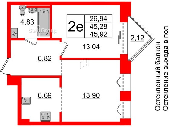 1-комнатная квартира  №258 в Imperial club: 45.28 м², этаж 3 - купить в Санкт-Петербурге