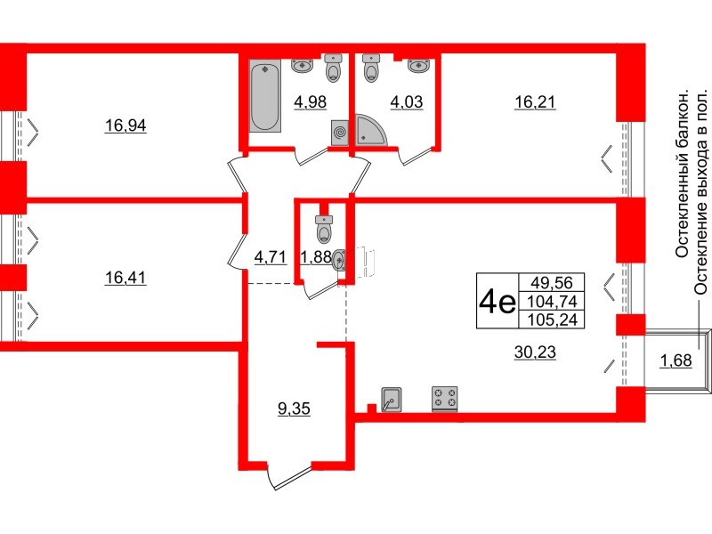 3-комнатная квартира  №328 в Черная речка, 41: 104.74 м², этаж 2 - купить в Санкт-Петербурге