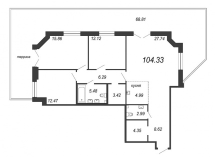 3-комнатная квартира  №152 в Alter: 124.8 м², этаж 2 - купить в Санкт-Петербурге