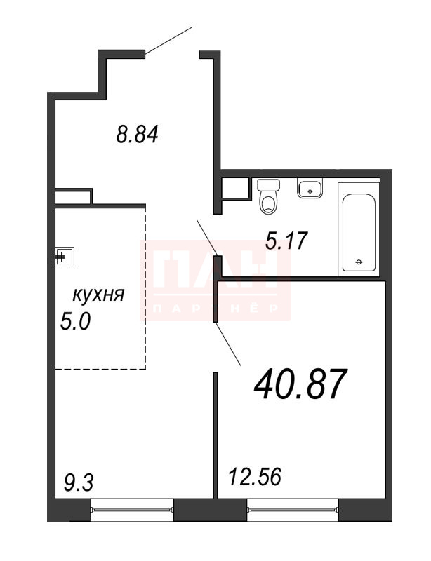 1-комнатная квартира  №80 в Alter: 40.9 м², этаж 3 - купить в Санкт-Петербурге