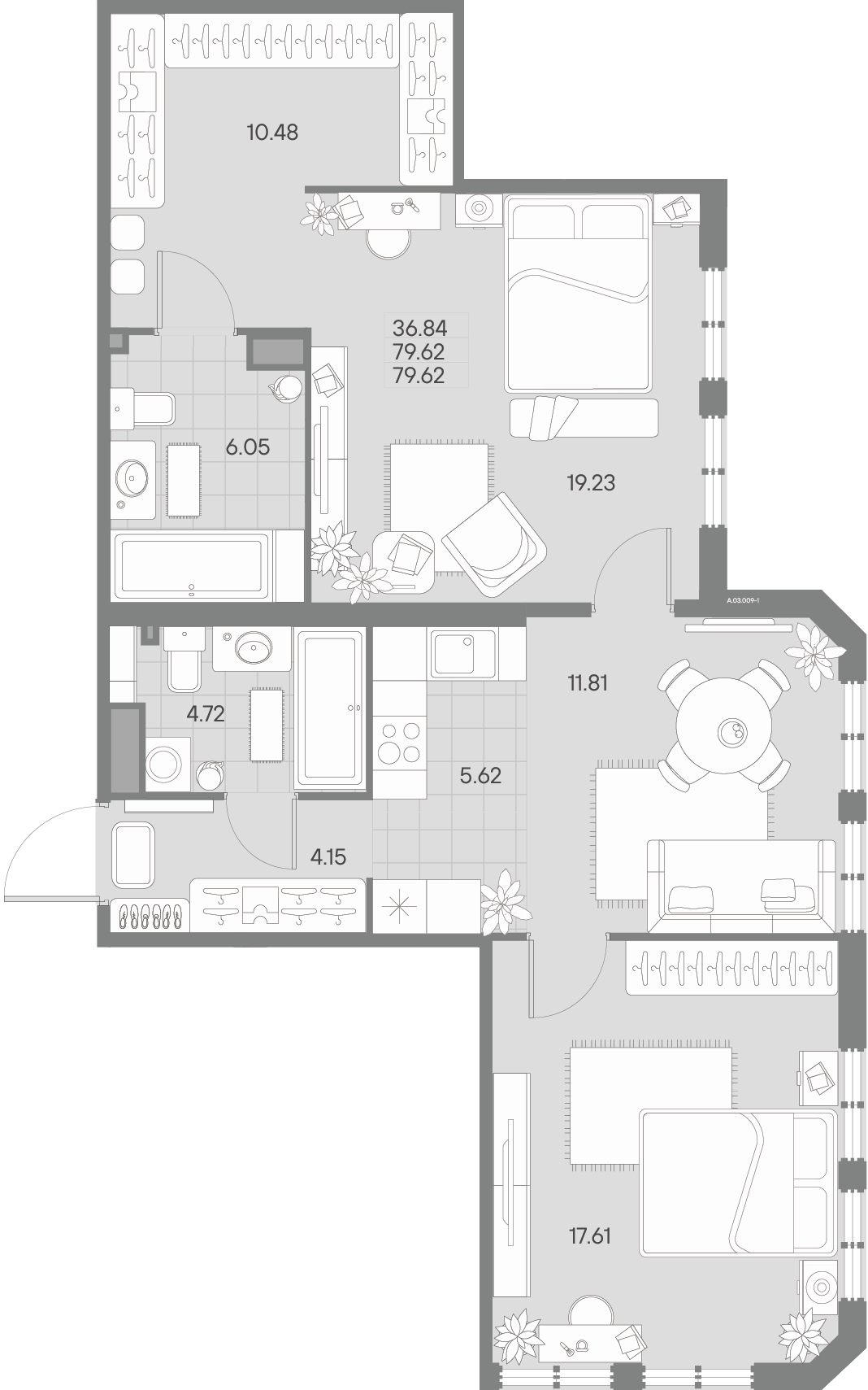 2-комнатная квартира  №9-1 в Черная речка, 41: 79.62 м², этаж 3 - купить в Санкт-Петербурге