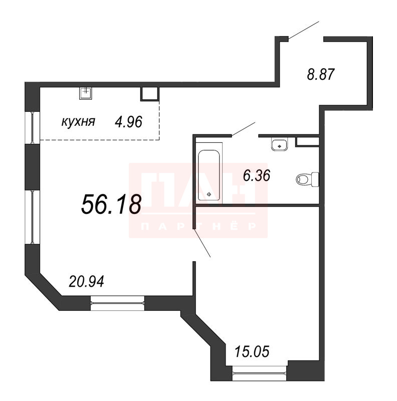 1-комнатная квартира  №10 в Imperial club: 56.9 м², этаж 3 - купить в Санкт-Петербурге