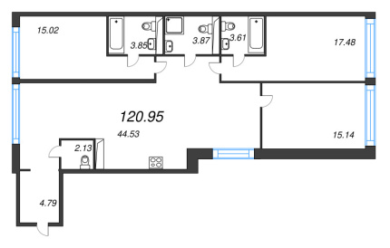 3-комнатная квартира  №43 в Avant: 120.95 м², этаж 2 - купить в Санкт-Петербурге