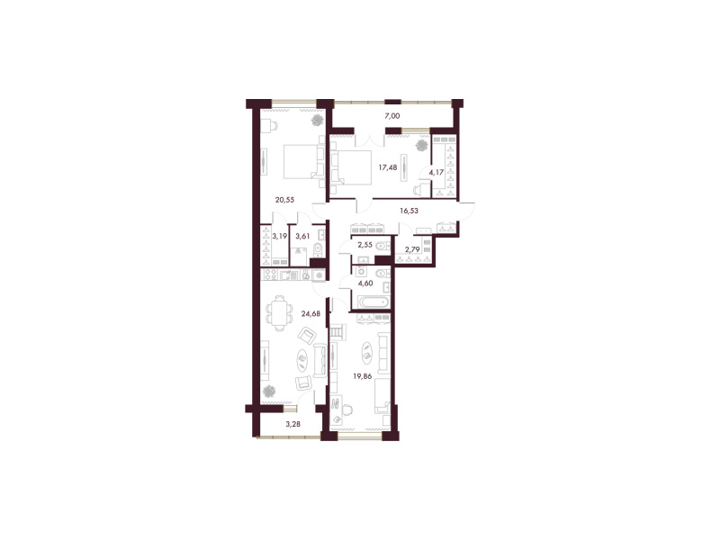 3-комнатная квартира  №141 в Familia: 126.1 м², этаж 6 - купить в Санкт-Петербурге