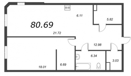 1-комнатная квартира  №90 в AMO: 81.18 м², этаж 6 - купить в Санкт-Петербурге