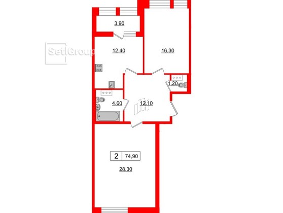 2-комнатная квартира  №923 в Svetlana Park: 74.9 м², этаж 6 - купить в Санкт-Петербурге