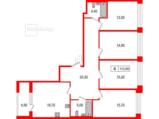 4-комнатная квартира  №127 в Svetlana Park: 112.6 м², этаж 2 - купить в Санкт-Петербурге