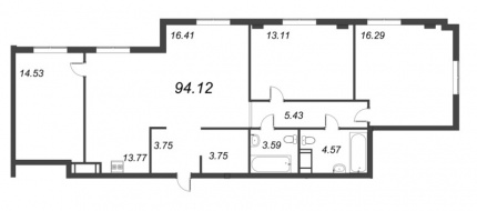 3-комнатная квартира  №77 в ID Moskovskiy: 94.12 м², этаж 4 - купить в Санкт-Петербурге