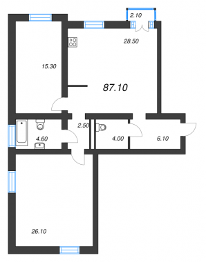 2-комнатная квартира  №27 в Aura: 86.5 м², этаж 5 - купить в Санкт-Петербурге