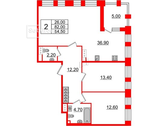 2-комнатная квартира  №334 в Svetlana Park: 82.9 м², этаж 5 - купить в Санкт-Петербурге