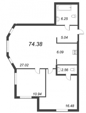 2-комнатная квартира  №119 в ID Moskovskiy: 74.38 м², этаж 3 - купить в Санкт-Петербурге
