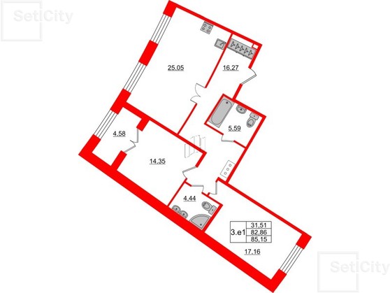 3-комнатная квартира  №126 в Grand View: 129.6 м², этаж 2 - купить в Санкт-Петербурге