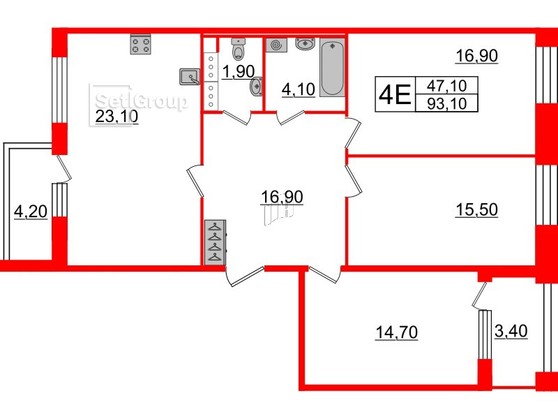 3-комнатная квартира  №381 в Svetlana Park: 93.1 м², этаж 8 - купить в Санкт-Петербурге