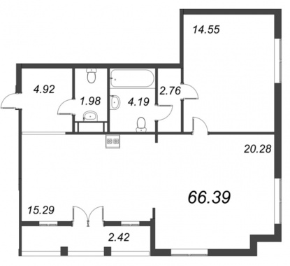 2-комнатная квартира  №113 в ID Moskovskiy: 66.39 м², этаж 9 - купить в Санкт-Петербурге
