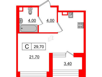 1-комнатная квартира  №243 в Svetlana Park: 29.1 м², этаж 1 - купить в Санкт-Петербурге