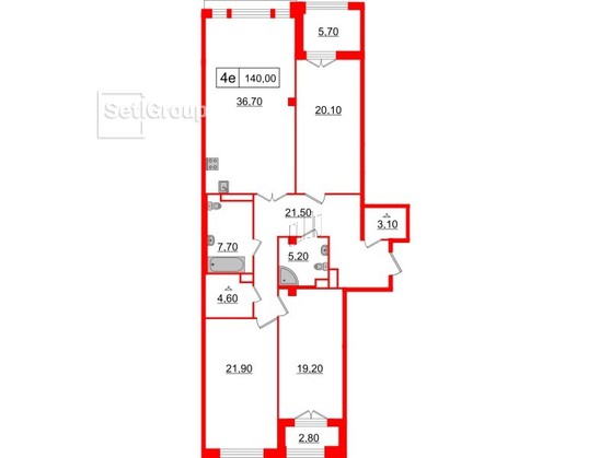 3-комнатная квартира  №62 в Victory plaza: 140 м², этаж 6 - купить в Санкт-Петербурге