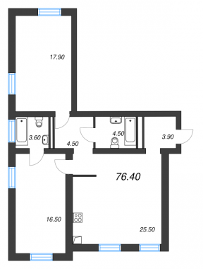 2-комнатная квартира  №68 в Aura: 76.5 м², этаж 2 - купить в Санкт-Петербурге