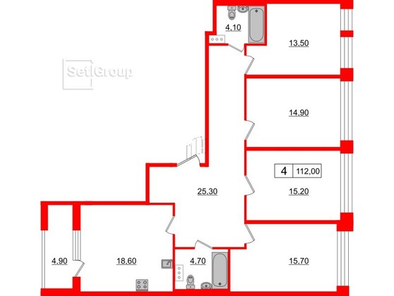 4-комнатная квартира, 112 м²; этаж: 4 - купить в Санкт-Петербурге