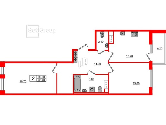 2-комнатная квартира  №1052 в Svetlana Park: 65.4 м², этаж 9 - купить в Санкт-Петербурге