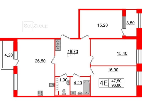 3-комнатная квартира  №378 в Цивилизация на Неве: 96.8 м², этаж 6 - купить в Санкт-Петербурге