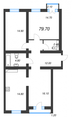 3-комнатная квартира  №53 в Aura: 78.9 м², этаж 4 - купить в Санкт-Петербурге