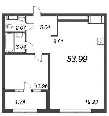 1-комнатная квартира  №101 в ID Moskovskiy: 53.99 м², этаж 7 - купить в Санкт-Петербурге