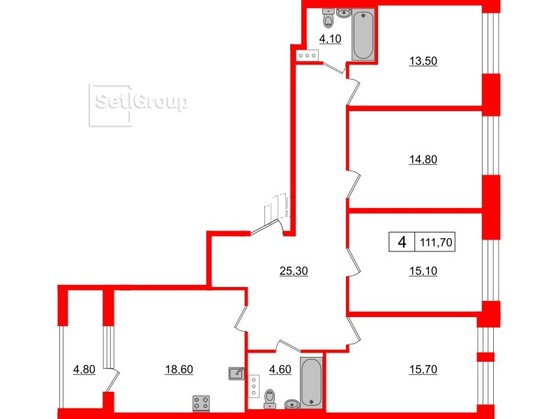 4-комнатная квартира  №931 в Svetlana Park: 111.7 м², этаж 8 - купить в Санкт-Петербурге